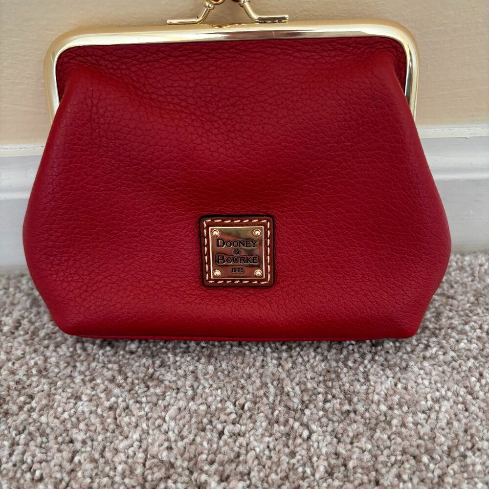 Dooney & Bourke Pebble Leather Large Framed Kisslock Purse Red EUC